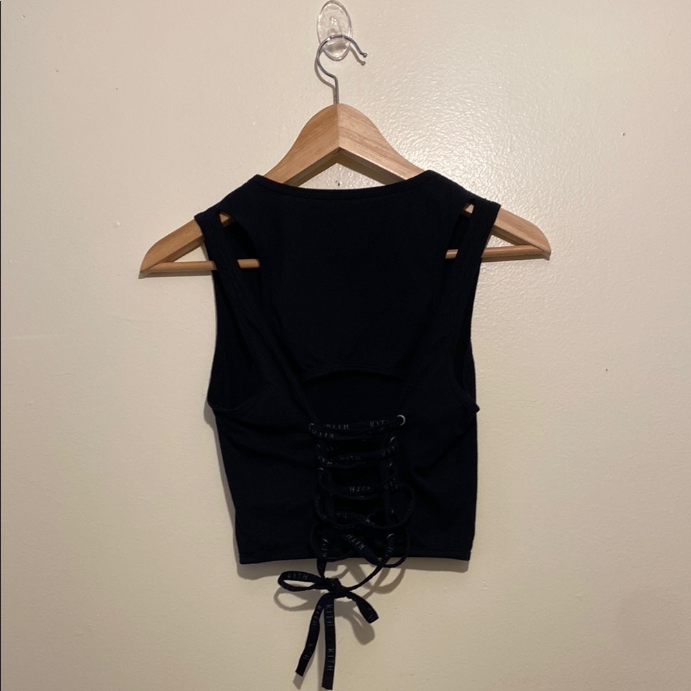 KITH Black Sleeveless COTTON Crop Back tie Top. - Picture 4 of 8